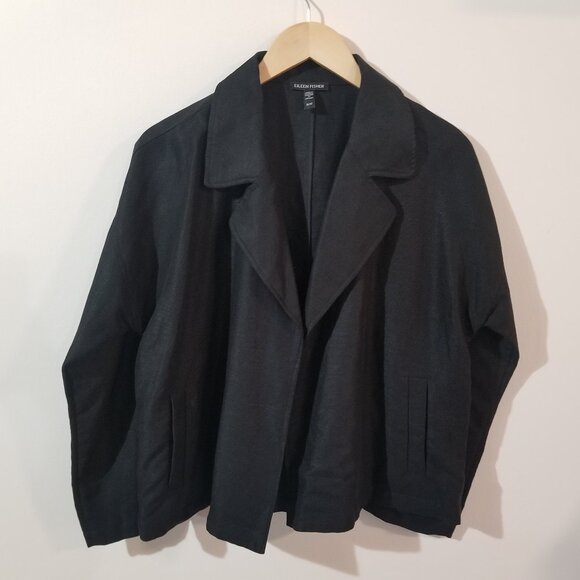 Eileen Fisher Organic Linen Slub Blend Black Jacket – Cropped - XS - Picture 1 of 7